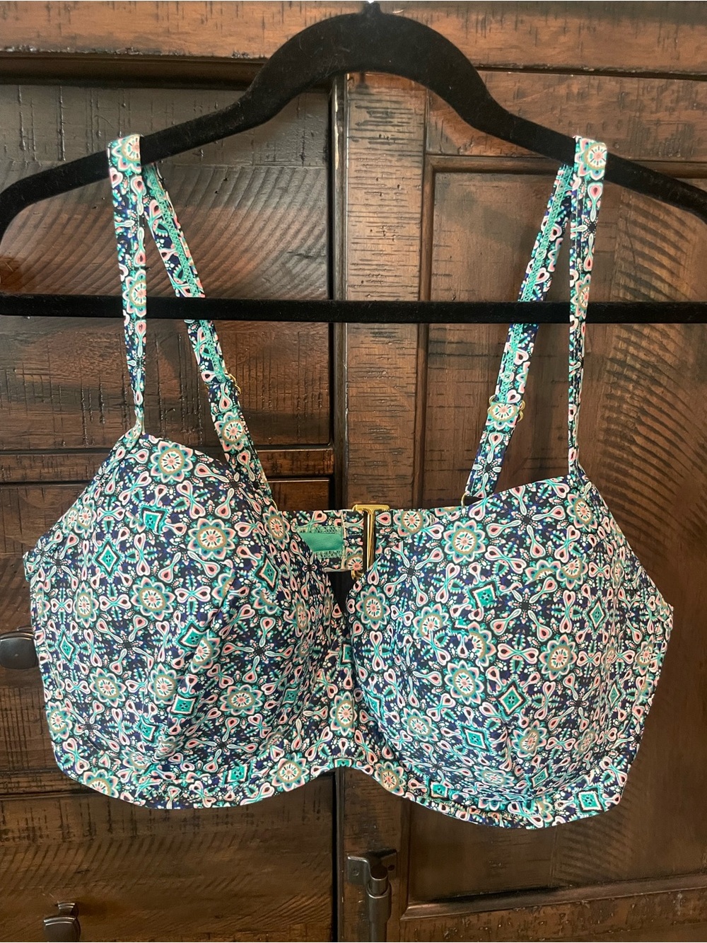 Jessica Simpson Green and Navy Printed Underwire Bikini Top 2X